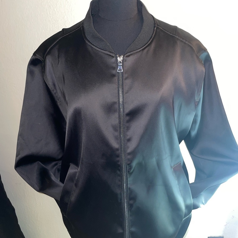 H&M black silky bomber jacket